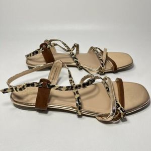 Women's NY&C New York & Company Brown Animal Print Open Toe Flat Sandals Size 8